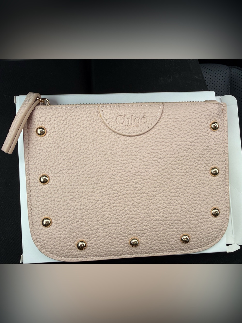 Chloé Blush Pink Pebbled Leather Wristlet with Gold Studs